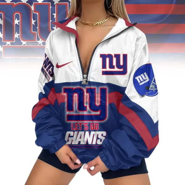 New York Giants Premium Women's Printed V-Neck Zipper Sweatshirt Jackets New 2025 SPTWVNZS024