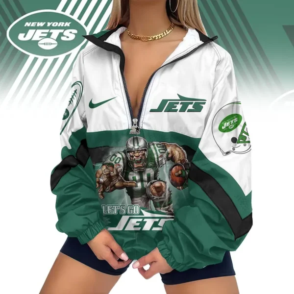 New York Jets Premium Women's Printed V-Neck Zipper Sweatshirt Jackets New 2025 SPTWVNZS025