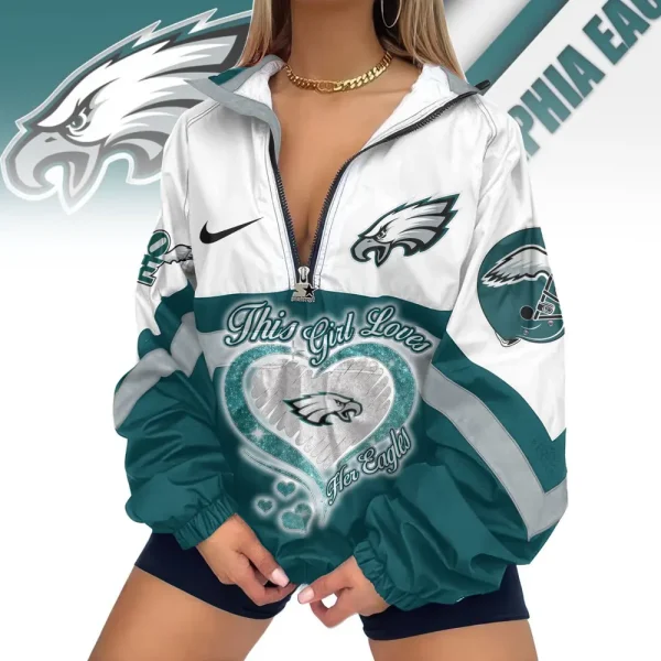 Philadelphia Eagles Premium Women's Printed V-Neck Zipper Sweatshirt Jackets New 2025 SPTWVNZS026