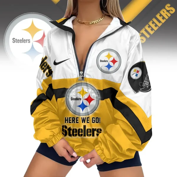 Pittsburgh Steelers Premium Women's Printed V-Neck Zipper Sweatshirt Jackets New 2025 SPTWVNZS027