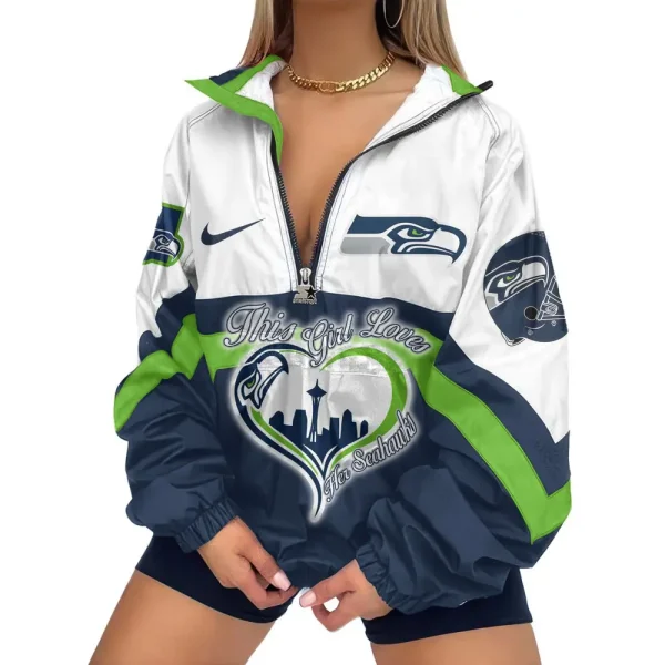 Seattle Seahawks Premium Women's Printed V-Neck Zipper Sweatshirt Jackets New 2025 SPTWVNZS029 - Image 2