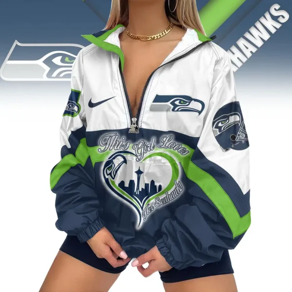 Seattle Seahawks Premium Women's Printed V-Neck Zipper Sweatshirt Jackets New 2025 SPTWVNZS029
