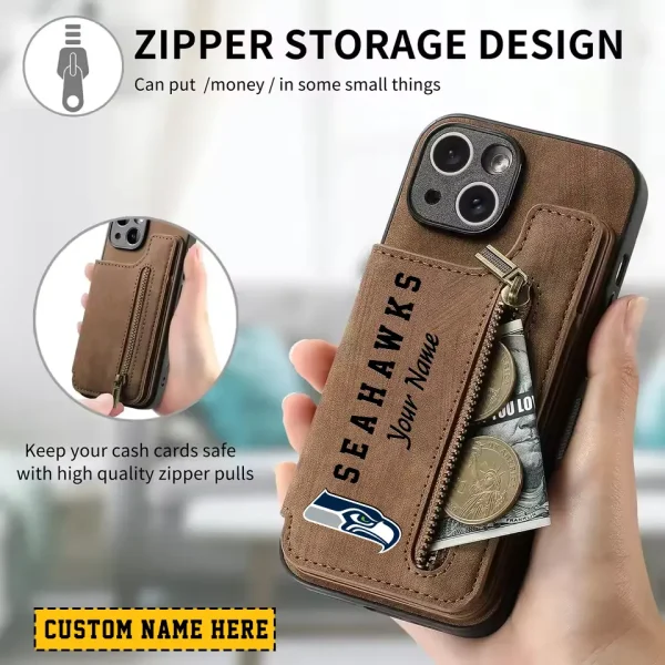 Seattle Seahawks Zipper Cards Solt Wallet Leather Case New 2025 SPTZCSWLC061 - Image 2