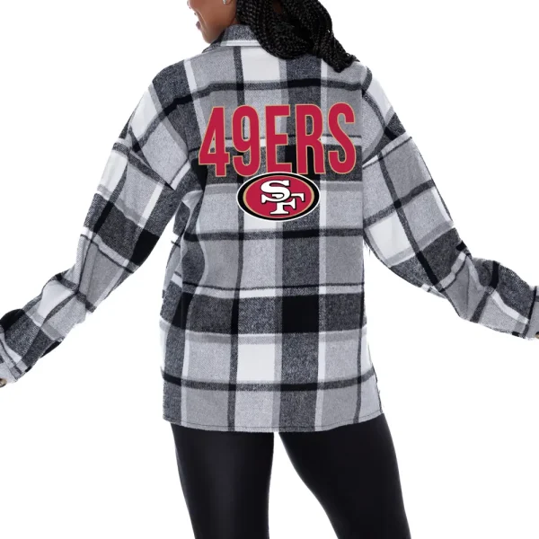 San Francisco 49ers Women Plaid Button-Up Overshirt SPTWPBU003