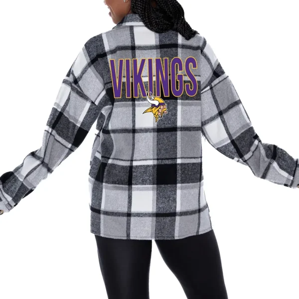 Minnesota Vikings Women Plaid Button-Up Overshirt SPTWPBU005