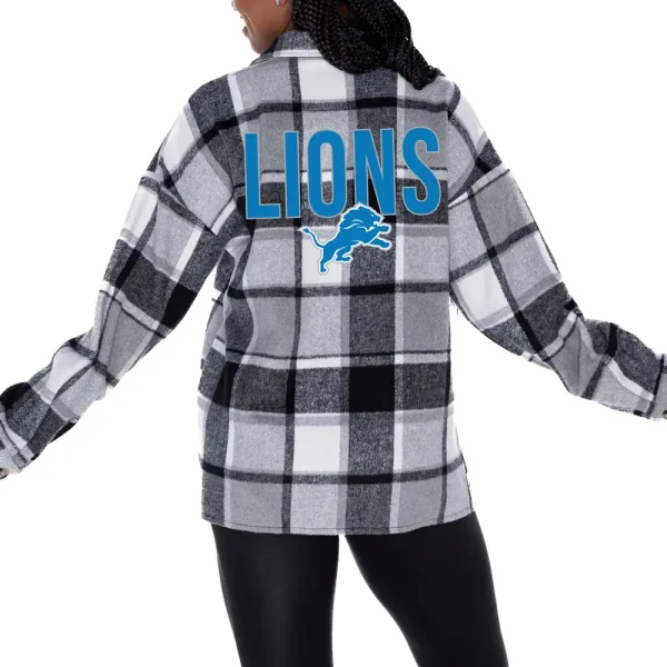 Detroit Lions Women Plaid Button-Up Overshirt SPTWPBU007