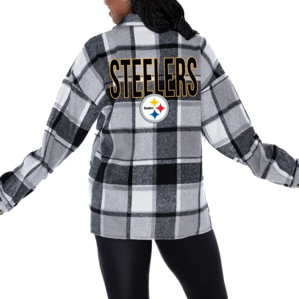 Pittsburgh Steelers Women Plaid Button-Up Overshirt SPTWPBU008