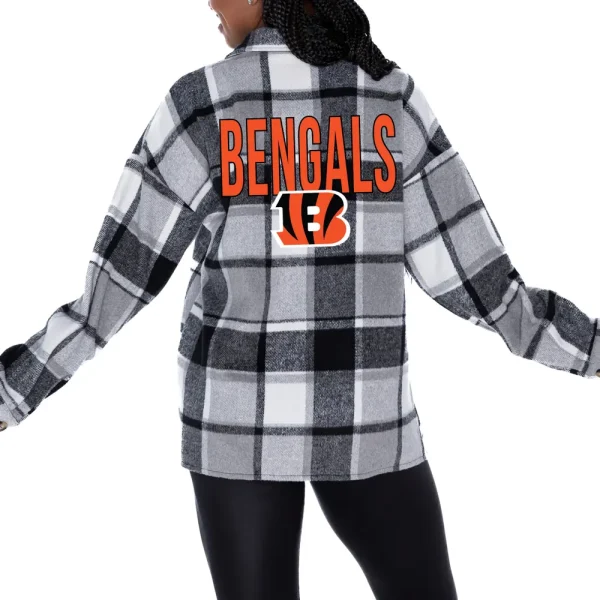 Cincinnati Bengals Women Plaid Button-Up Overshirt SPTWPBU012