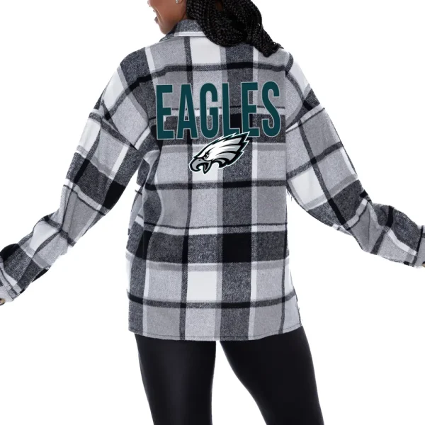 Philadelphia Eagles Women Plaid Button-Up Overshirt SPTWPBU013