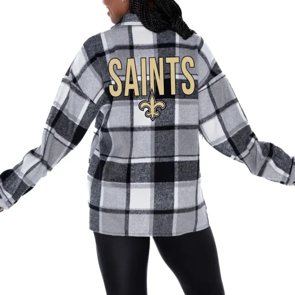 New Orleans Saints Women Plaid Button-Up Overshirt SPTWPBU016