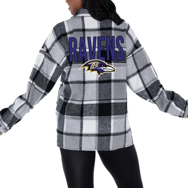Baltimore Ravens Women Plaid Button-Up Overshirt SPTWPBU017
