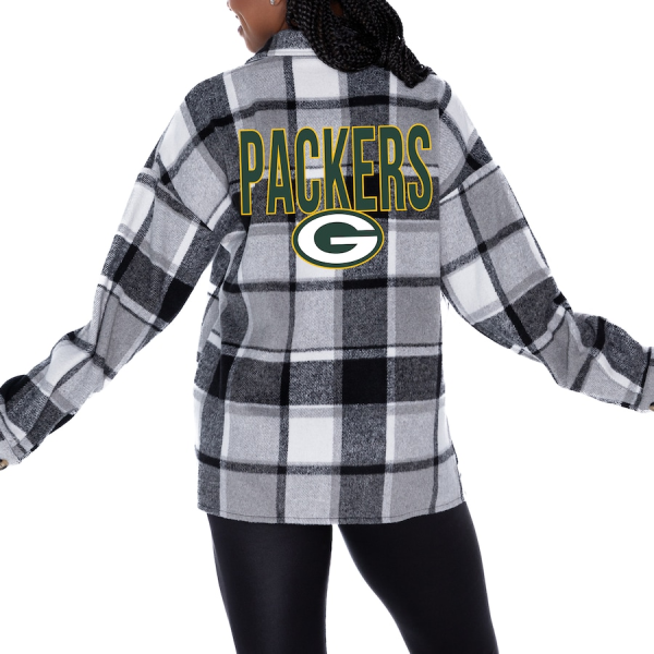 Green Bay Packers Women Plaid Button-Up Overshirt SPTWPBU019