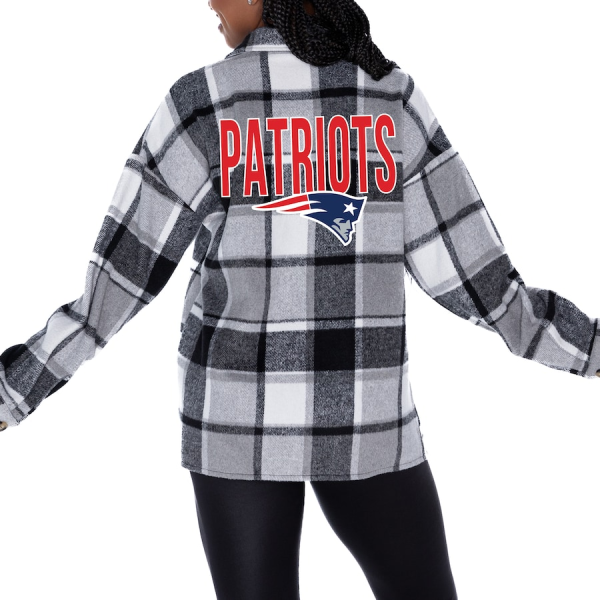 New England Patriots Women Plaid Button-Up Overshirt SPTWPBU020