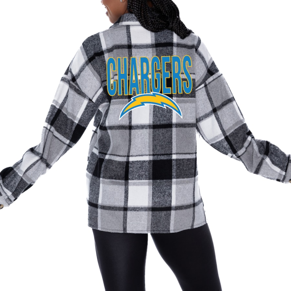 Los Angeles Chargers Women Plaid Button-Up Overshirt SPTWPBU021