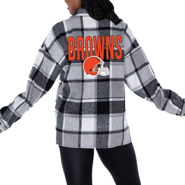 Cleveland Browns Women Plaid Button-Up Overshirt SPTWPBU023