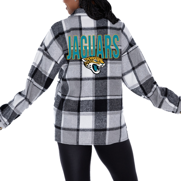 Jacksonville Jaguars Women Plaid Button-Up Overshirt SPTWPBU026