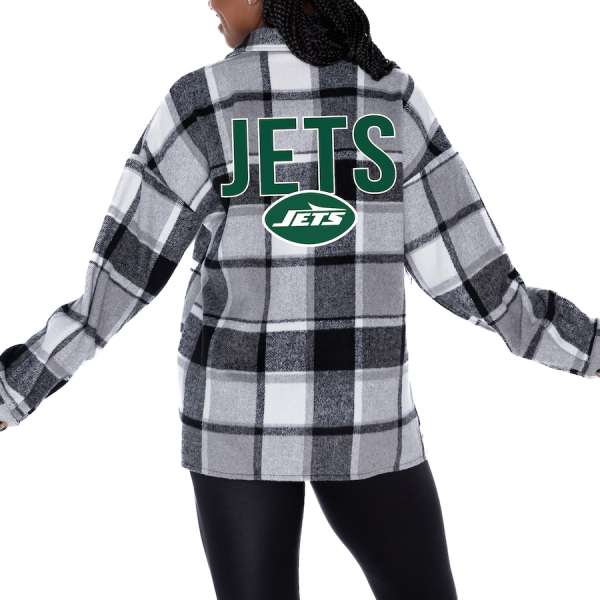 New York Jets Women Plaid Button-Up Overshirt SPTWPBU027