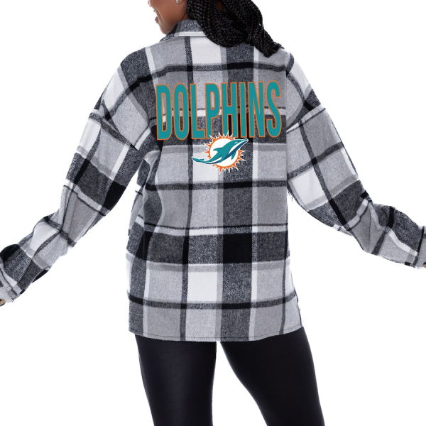 Miami Dolphins Women Plaid Button-Up Overshirt SPTWPBU029