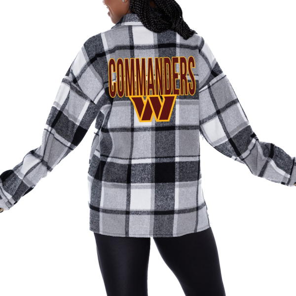Washington Commanders Women Plaid Button-Up Overshirt SPTWPBU030