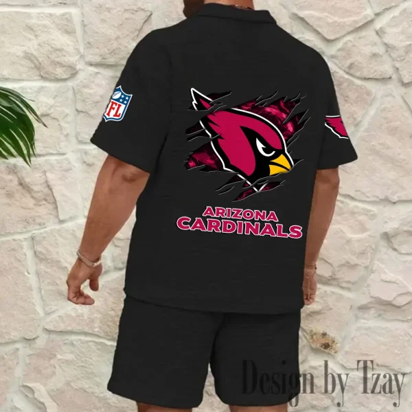Arizona Cardinals Men's Waffle Knit Short Sleeve Slim Fit Soft Summer And Shorts BSPTWHZSS248 - Image 2