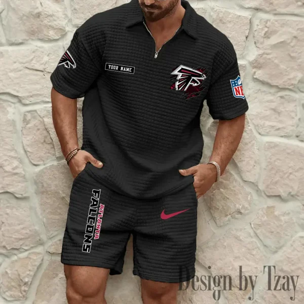 Atlanta Falcons Men's Waffle Knit Short Sleeve Slim Fit Soft Summer And Shorts BSPTWHZSS249 - Image 2