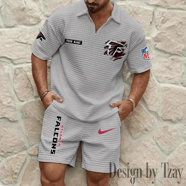 Atlanta Falcons Men's Waffle Knit Short Sleeve Slim Fit Soft Summer And Shorts BSPTWHZSS249 - Image 6