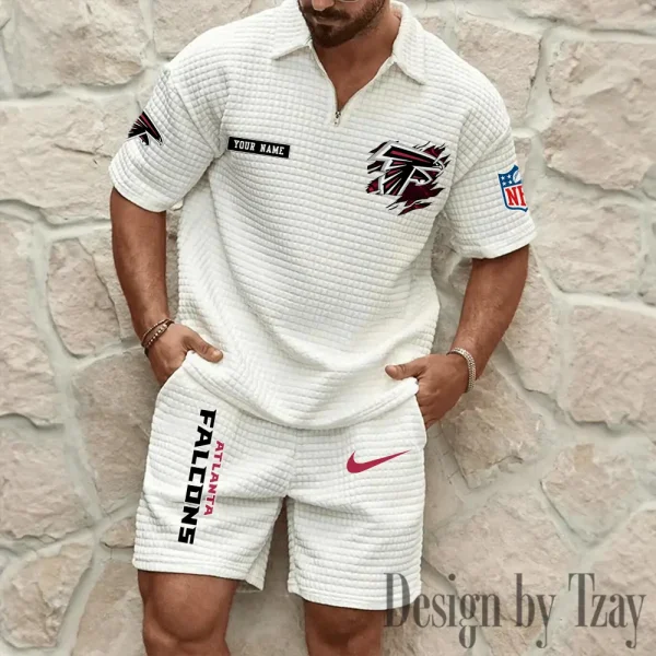 Atlanta Falcons Men's Waffle Knit Short Sleeve Slim Fit Soft Summer And Shorts BSPTWHZSS249 - Image 4