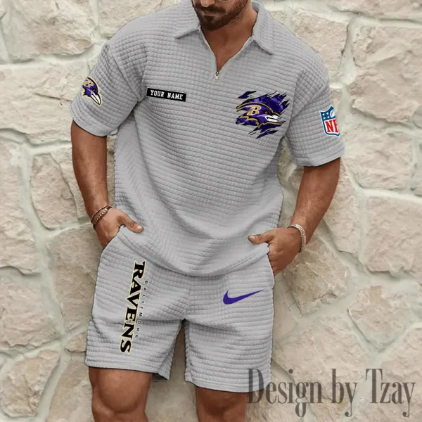 Baltimore Ravens Men's Waffle Knit Short Sleeve Slim Fit Soft Summer And Shorts BSPTWHZSS250