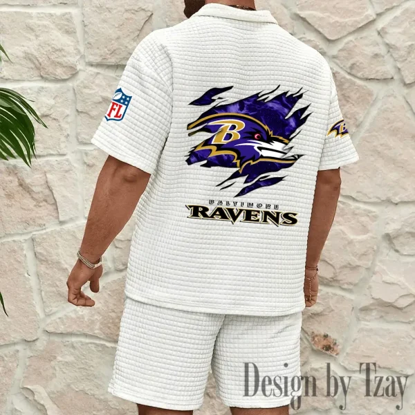 Baltimore Ravens Men's Waffle Knit Short Sleeve Slim Fit Soft Summer And Shorts BSPTWHZSS250 - Image 4