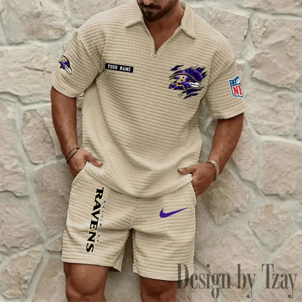 Baltimore Ravens Men's Waffle Knit Short Sleeve Slim Fit Soft Summer And Shorts BSPTWHZSS250 - Image 6