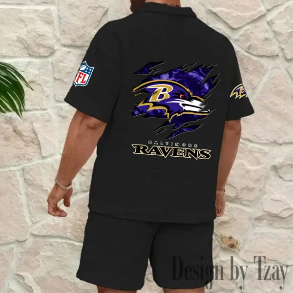 Baltimore Ravens Men's Waffle Knit Short Sleeve Slim Fit Soft Summer And Shorts BSPTWHZSS250 - Image 7