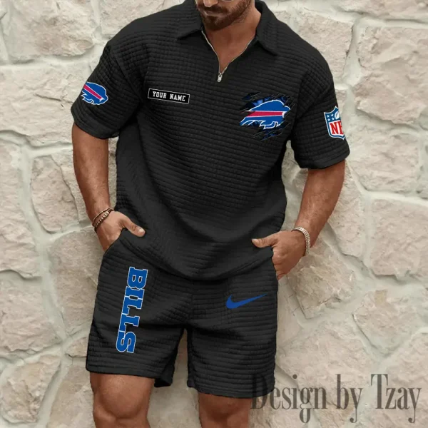 Buffalo Bills Men's Waffle Knit Short Sleeve Slim Fit Soft Summer And Shorts BSPTWHZSS251 - Image 2