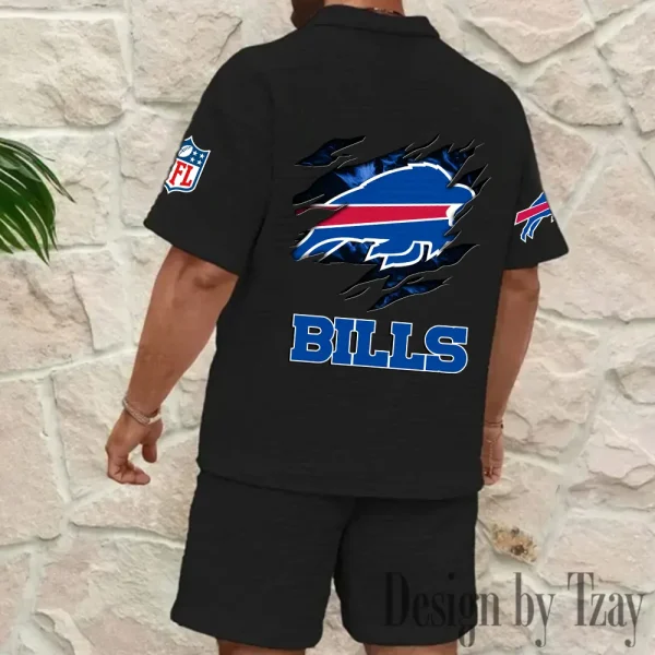 Buffalo Bills Men's Waffle Knit Short Sleeve Slim Fit Soft Summer And Shorts BSPTWHZSS251 - Image 3