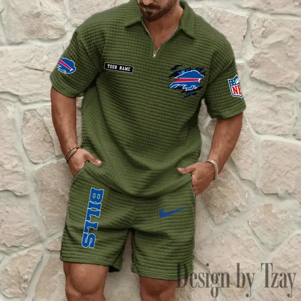 Buffalo Bills Men's Waffle Knit Short Sleeve Slim Fit Soft Summer And Shorts BSPTWHZSS251 - Image 4