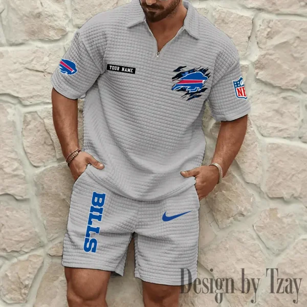 Buffalo Bills Men's Waffle Knit Short Sleeve Slim Fit Soft Summer And Shorts BSPTWHZSS251 - Image 5