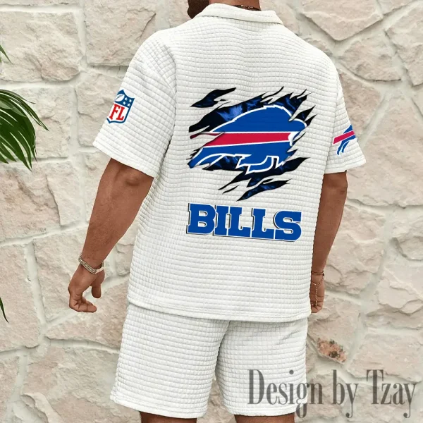 Buffalo Bills Men's Waffle Knit Short Sleeve Slim Fit Soft Summer And Shorts BSPTWHZSS251 - Image 7