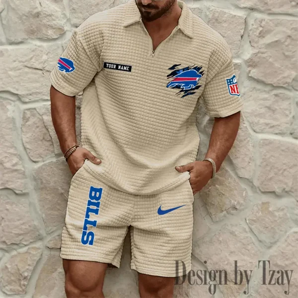 Buffalo Bills Men's Waffle Knit Short Sleeve Slim Fit Soft Summer And Shorts BSPTWHZSS251
