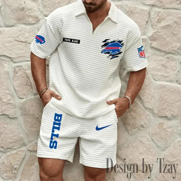 Buffalo Bills Men's Waffle Knit Short Sleeve Slim Fit Soft Summer And Shorts BSPTWHZSS251 - Image 6