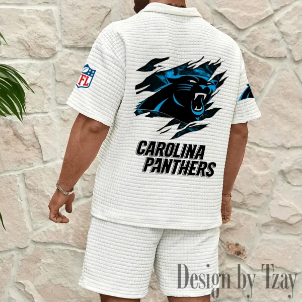 Carolina Panthers Men's Waffle Knit Short Sleeve Slim Fit Soft Summer And Shorts BSPTWHZSS252 - Image 2
