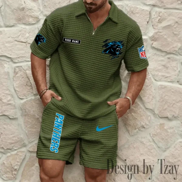 Carolina Panthers Men's Waffle Knit Short Sleeve Slim Fit Soft Summer And Shorts BSPTWHZSS252 - Image 3