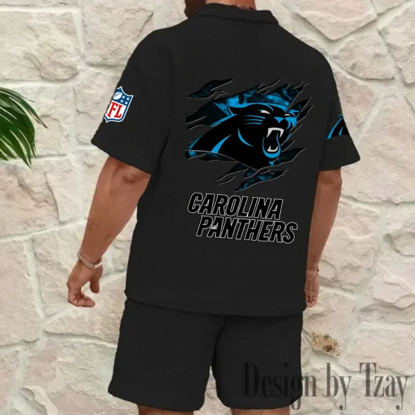 Carolina Panthers Men's Waffle Knit Short Sleeve Slim Fit Soft Summer And Shorts BSPTWHZSS252 - Image 5