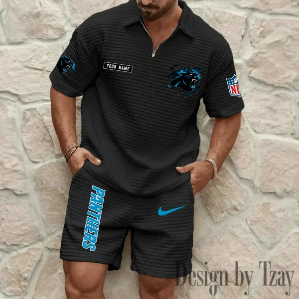 Carolina Panthers Men's Waffle Knit Short Sleeve Slim Fit Soft Summer And Shorts BSPTWHZSS252 - Image 4