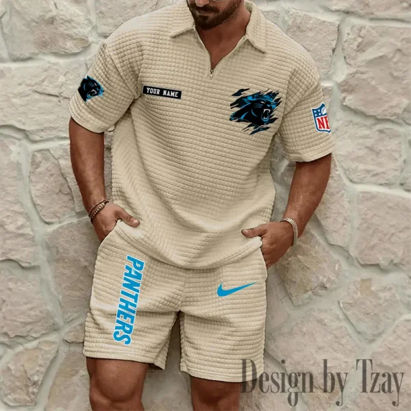 Carolina Panthers Men's Waffle Knit Short Sleeve Slim Fit Soft Summer And Shorts BSPTWHZSS252 - Image 6