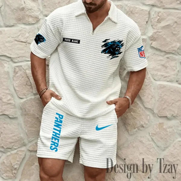 Carolina Panthers Men's Waffle Knit Short Sleeve Slim Fit Soft Summer And Shorts BSPTWHZSS252