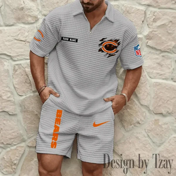 Chicago Bears Men's Waffle Knit Short Sleeve Slim Fit Soft Summer And Shorts BSPTWHZSS253 - Image 2