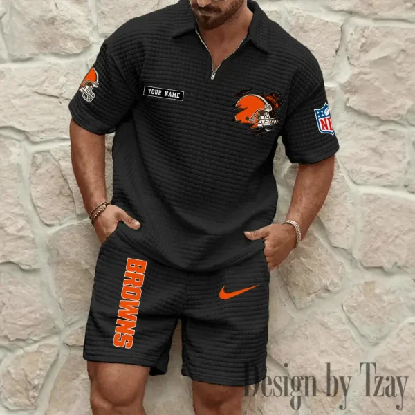 Cleveland Browns Men's Waffle Knit Short Sleeve Slim Fit Soft Summer And Shorts BSPTWHZSS255