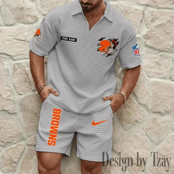 Cleveland Browns Men's Waffle Knit Short Sleeve Slim Fit Soft Summer And Shorts BSPTWHZSS255 - Image 7