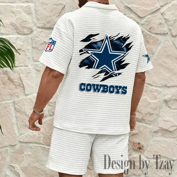 Dallas Cowboys Men's Waffle Knit Short Sleeve Slim Fit Soft Summer And Shorts BSPTWHZSS256 - Image 5