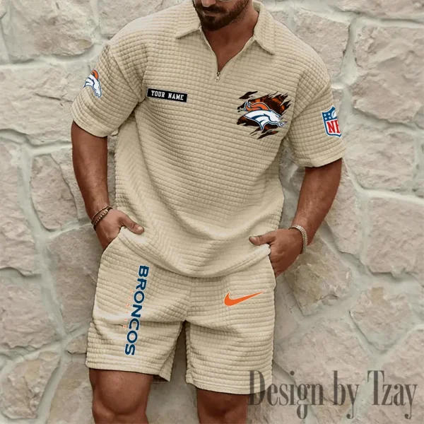 Denver Broncos Men's Waffle Knit Short Sleeve Slim Fit Soft Summer And Shorts BSPTWHZSS257