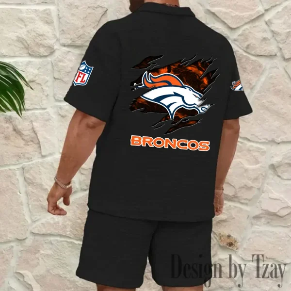 Denver Broncos Men's Waffle Knit Short Sleeve Slim Fit Soft Summer And Shorts BSPTWHZSS257 - Image 3